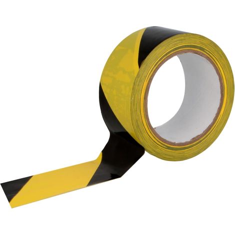 Ruban adhésif de marquage pour panneaux et avertissements de danger, imperméable et flexible, 50 mm x 30 m, ruban bicolore jaune et noir. (1/5)
