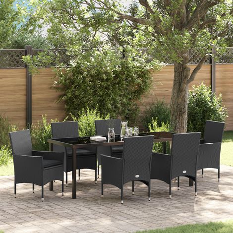 Garten Essgruppe mit Kissen 7 pcs Schwarz Poly Rattan vidaXL (1/5)