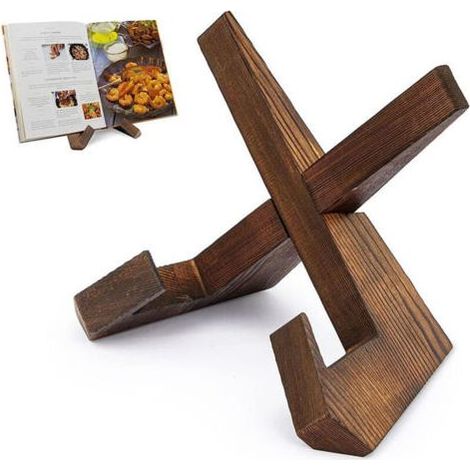 Pair Lntyq Support de livre de recettes pour comptoir de cuisine, support de livre de recettes en bois, support de livre de recettes rustique - Brun rustique (1/5)