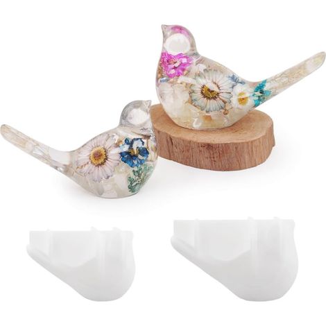 Moules en Résine pour Oiseaux,2 Moules de Décoration en Silicone 3D Réalistes pour Résine,Ciment,Béton,Plâtre,Moulage Époxy,Décoration DIY,Cadeaux de Noël (1/5)