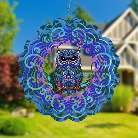 3D Metall Windspiel Eule 30cm, rotierend, für Garten & Terrasse