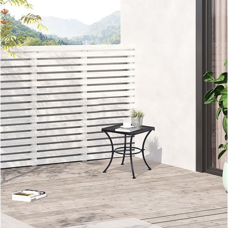 Tavolino da esterno in metallo nero 45 x 45 x 50 cm, piano a rete, salvaspazio per balcone e terrazza (1/5)