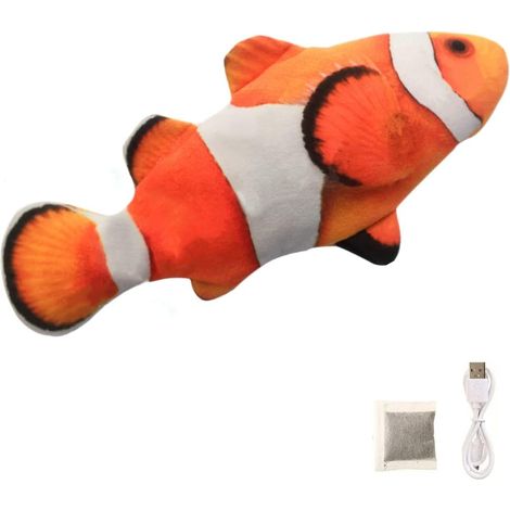 Électriques Réalistes Mobiles Poisson avec Cataire, Jouets pour Chat d'herbe à Chat, Simulation en Peluche Poissons, Rechargeable USB Jouet à Mâcher Interactif pour Chaton (Poisson Clown) (1/5)