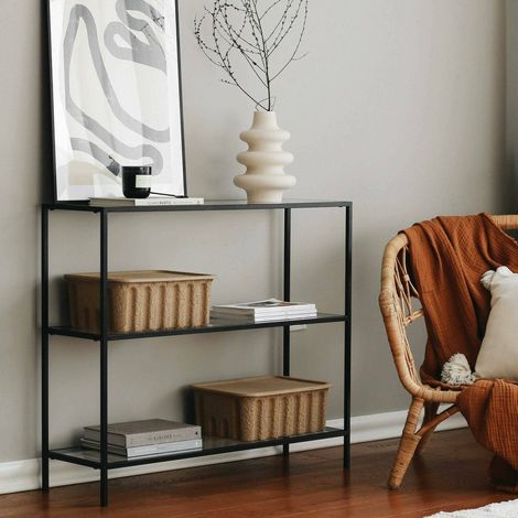 Dmora - Consola Elara, Mesa multiusos, Gabinete de soporte, Escritorio de pasillo, 100x30h85 cm, Negro, con embalaje reforzado (1/5)