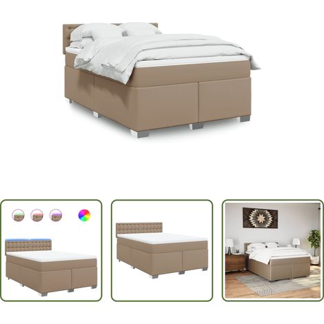 vidaXL Kunstlederbett - Boxspringbett Matratze Cappuccino-Braun 160x200 cm Kunstleder (1/5)