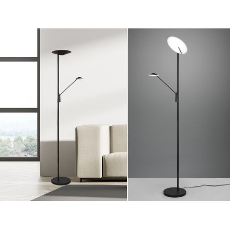 LED Deckenfluter BRANTFORD Schwarz schwenkbar mit Lesearm, Höhe 180cm (1/5)
