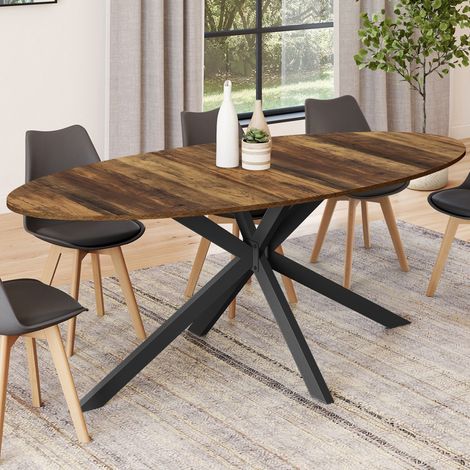 ALIX mesa de comedor ovalada para 10 con madera oscura HAWKINS y patas de araña negras 200 cm (1/5)