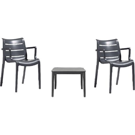 Set 3 Pezzi Giardino Terrazzo - 2 poltrone Sedie Sunset S-C-A-B Antracite + Tavolo Basso Quadrato Arredo Esterno Interno Moderno Tecnopolimero Made in Italy (1/5)