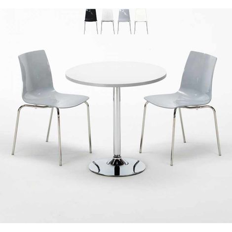 Tavolino Rotondo Bianco 70x70 cm con 2 Sedie Colorate Lollipop Silver - Grigio (1/5)
