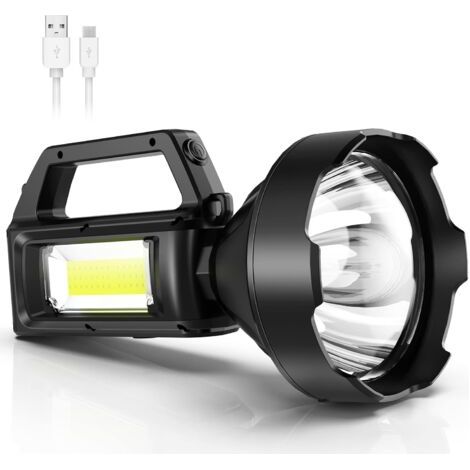 Linterna LED ultra potente, linterna LED recargable con luz lateral. (1/4)