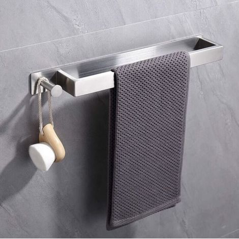 Porte-Serviettes en Acier Inoxydable, Porte Serviette d'invités Auto-adhésif sans perçage, Porte-Serviettes de Bain adhésif avec Crochets pour Salle de Bain (40 cm, brossé) (1/5)