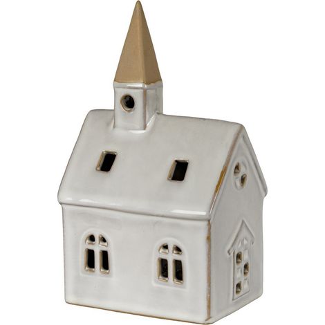 Alora Church with LED Light - Ceramic - L10 x W7 x H18 cm - White
