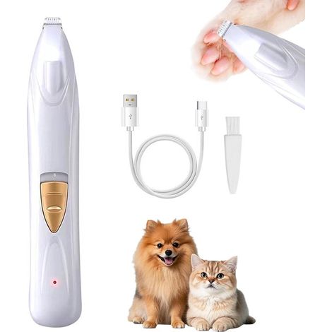 Forbici per la toelettatura degli animali domestici, mini forbici elettriche USB a LED per la toelettatura dei cani, adatte per zampe, occhi, orecchie e muso degli animali domestici (bianche). (1/5)