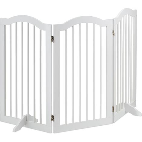 Relaxdays Cancelletto per Animali, HxL: 92x154 cm, Barriera a 3 Pannelli per Cani e Gatti, Recinzione Scale, Bianco