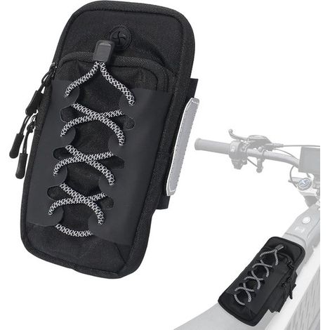 Bolsa para manillar de bicicleta y motocicleta con puerto de carga USB – Bolsa de almacenamiento impermeable, color negro (1/5)