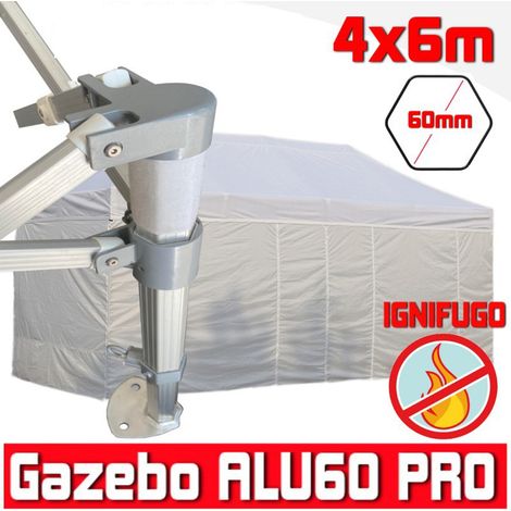 Gazebo 4x6 m bianco certificato IGNIFUGO pieghevole alluminio piantone esagonale 60mm portatile estendibile richiudibile estensibile acciaio con laterali per fiere eventi stand chiosco tenda tendone m (1/5)