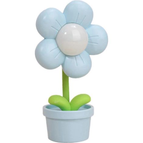 Veilleuse à piles motif fleur dessin animé, lampe de chevet bleue (1/5)