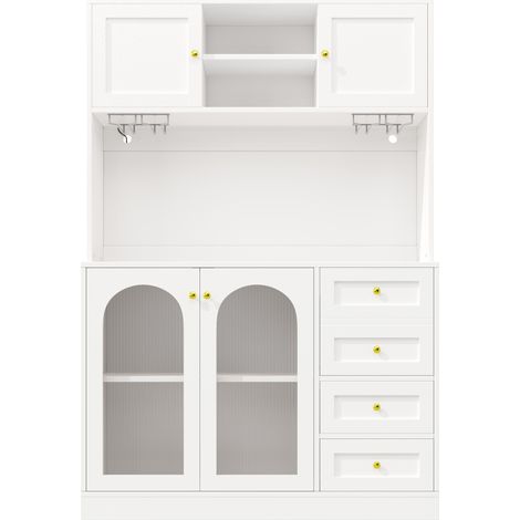 Credenza alta da cucina 120x40x188 cm bianca in MDF con LED e ante in vetro (1/5)