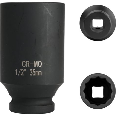 douille 35mm 1/2" 12 pans, douille a choc 1/2 35mm Acier Chrome-Molybdène CR-MO(Black) (1/5)