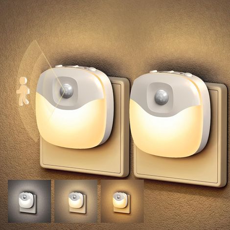 LED veilleuses avec détecteur de mouvement et capteur Crépusculaire LED blanc chaud, Luminosité réglable, Température de couleur réglable (3000 K/4000 K/6000 K), Pour couloir, Lot de 2 (1/5)