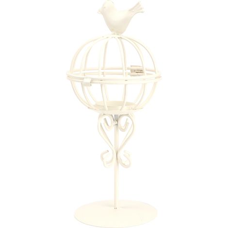 Bougeoir ajouré de style européen, bougeoir de mariage marocain vintage, ornement de lanterne oiseau sur pied, blanc. (1/5)