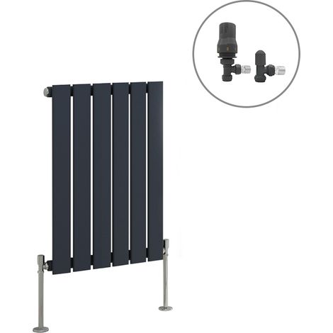 Anthracite Designer Radiator Flat Panel Central Heating Rad with Angled Thermostatic Valves Horizontal Single 600x408mm