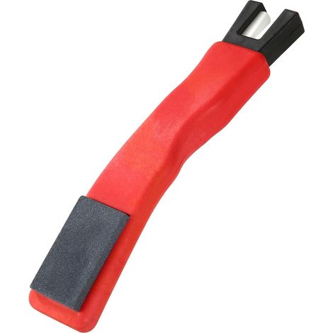 Aiguiseur Patins Glace, Affûteur Lame Patin Glace Nouveau Style avec Bordure Noire Pierre Aiguiser Double Face Affûteur Patins Hockey Glace pour Protéger Meuleuse Céramique Forme v(Rouge) (1/5)