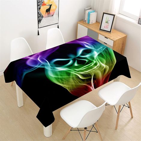 3D Rectangular Tablecloth, Stain-Resistant Waterproof Tablecloth, Flame Print Polyester Fabric Tablecloth for Dining Room/Garden/Outdoor/Birthday (60x60cm, Colorful Skull) (1/5)