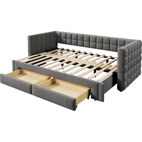 Letto a scomparsa estensibile 90 x 200 cm in velluto grigio con 2 cassetti HOMVRA (1/5)