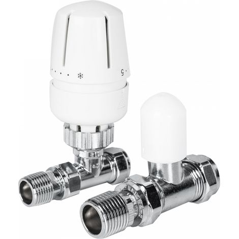 White&Chrome Thermostatic Control Straight Designer Radiator Towel Rail Valves 15mm TRV Central Heating Tap with Free Manual Straight Valve (1/3)