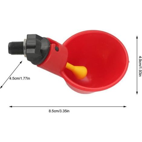Tasse Abreuvoir - Distributeur Eau Pour Poules - Montage Latéral ou Inférieur - 10 Pièces - Plastique Rouge - 8,5 x 4,9 x 4,5 cm (1/4)