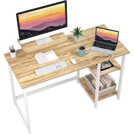 Schreibtisch 120cm mit Stauraum, Monitorständer, Beige (1/5)
