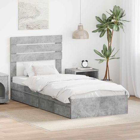 Cama con almacenamiento con cabecera Gris Concreto 70 x 190 cm