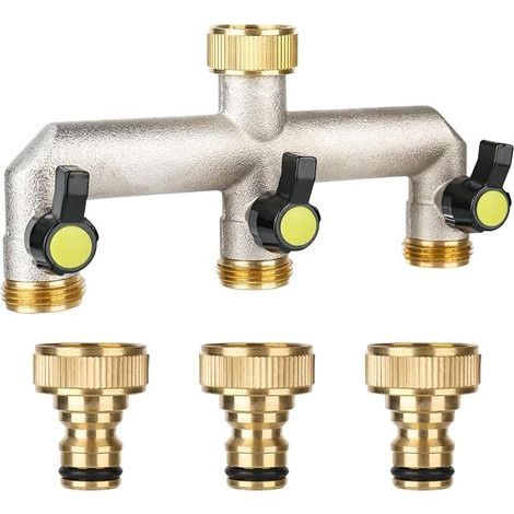 3 Way Tap Water Dispenser - 3/4" Adapter - 3 Dispensers - Made of Brass - 1/2" Adapter with Ball Valve for Adjusting and Closing Water Flow