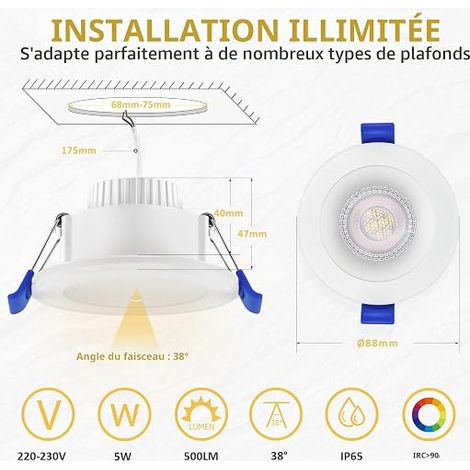 Recessed LED Spotlight 230 V 4000 K Bathroom Spotlight 68-75 mm (1/4)