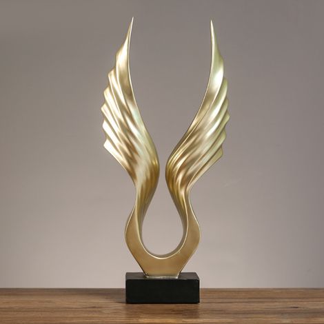 Objets de décoration pour meuble TV, décoration intérieure moderne, statue, sculpture, ornement artisanal en résine, ailes d'ange couleur or champagne pour chambre prototype (1/5)