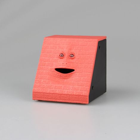 Tirelire enfant rouge en plastique, coffre-fort électrique original à pièces avec son, forme de brique à visage, jeu ludique. (1/5)