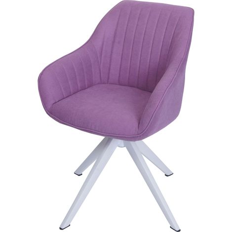 Chaise de salle à manger HWC-K27, chaise de cuisine avec accoudoirs, pivotante tissu/textile violet (1/5)