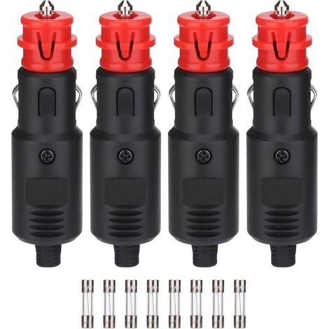 Lot de 4 Prises Allume-Cigare 12 V et 24 V avec Fusible 10 A pour Voiture, Camion et Moto – Compatible Tous Véhicules (1/5)