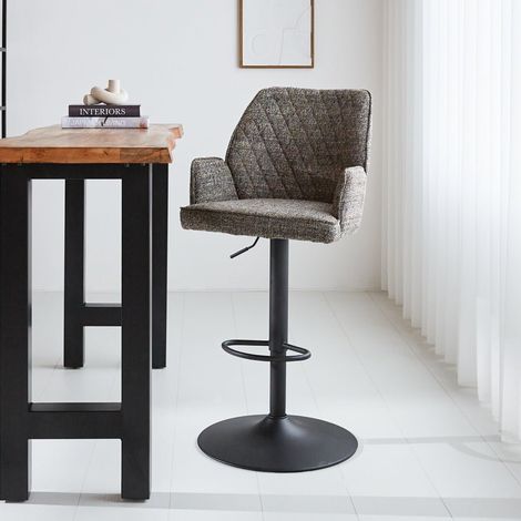 Drehbar Barhocker Dunkelgrauer Novan-Chenille-Stoff – verstellbar