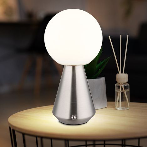Lampada da tavolo Lampada da tavolo ricaricabile a batteria USB CCT dimmerabile Lampada da comodino Touch dimmer, nichel opale, LED 1,5W 140Lm bianco caldo-bianco freddo, DxH 12x23,5 cm