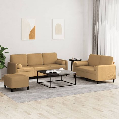 3-tlg. Sofagarnitur mit Kissen Braun Samt vidaXL (1/5)