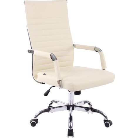 Sillón de oficina con ruedas cómodo regulable en altura en estructura de metal sintético cromado color crema BUR10571
