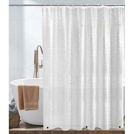Cortina de ducha antimoho de 180 x 200 cm, cortina de baño de EVA semitransparente e impermeable, con 12 anillas y peso magnético en la parte inferior, estampado de cubos de agua en 3D, para bañera. (1/5)