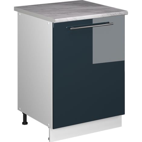 Mobiletto base cucina Fame-Line, Blu scuro lucido/Bianco, 60 cm 1 anta con piano di lavoro, Vicco (1/5)