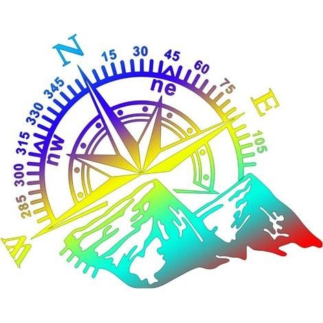 Sticker Boussole Montagne, Vinyle Imperméable Carrosserie Fenêtre Capot Autocollant Voiture Autocollants pour Voiture Véhicule Réfléchissant Décalcomanies Décor, 40x32cm (1/5)