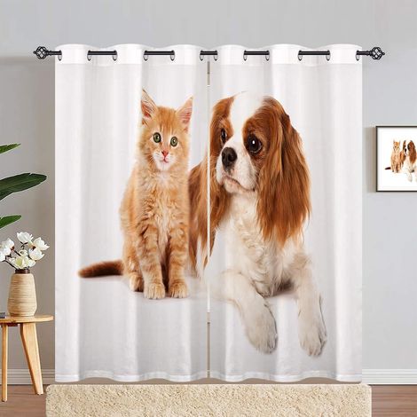 Rideau Occultant Dessin Animé Animaux Chat Chien Rideau Thermique Isolant Tenture Opaque à Oeillets Draperies Intérieurs pour Maison Chambre Salon 2 Panneaux L 140 x H 280 cm - 140L X 280H cm (2 Panne (1/5)