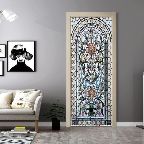 Adhesivo para puerta de cristal de color (77x200cm), póster 3D para cocina, dormitorio, baño, decoración de pared autoadhesiva y removible (1/5)