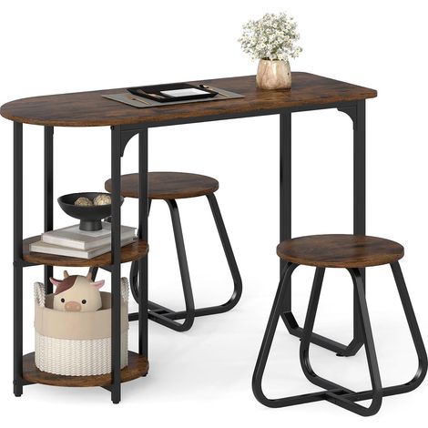 COSTWAY Set da Pranzo Industriale 3 Pezzi, Tavolo da Cucina in Legno con 2 Sgabelli e Ripiani Portaoggetti, Set da Pranzo Salvaspazio per Appartamenti, Cucina e Soggiorno (Caffè) (1/5)