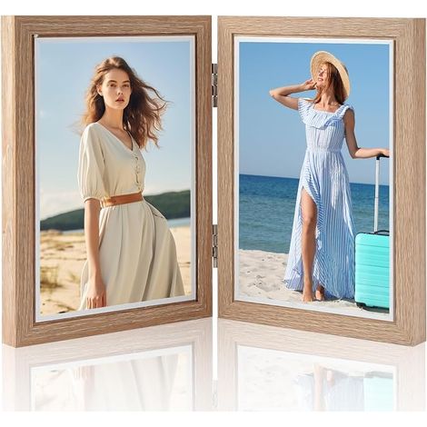 Cadre photo pliable double face en bois 10 x 15 cm bureau famille mariage (1/5)